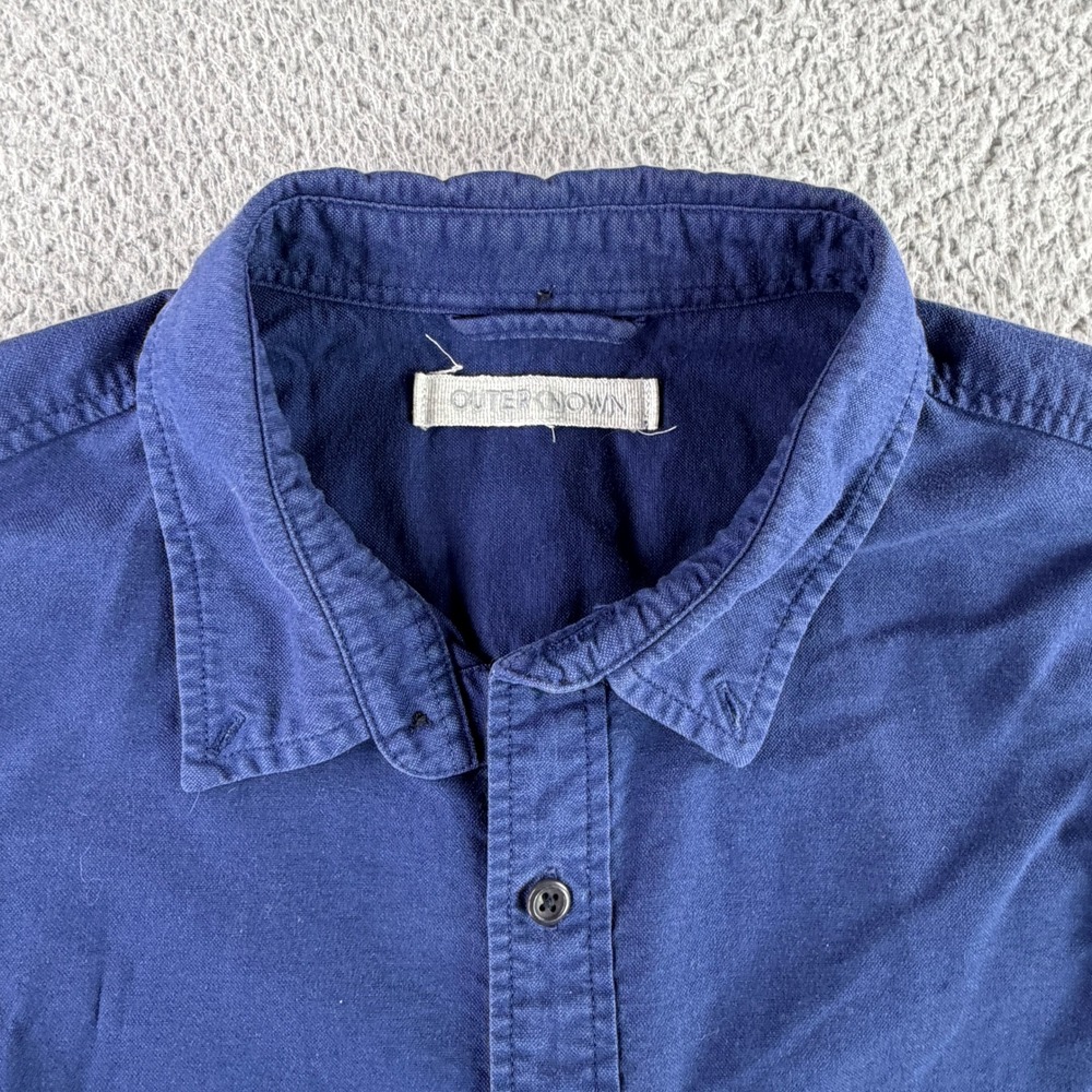 Outerknown Shirt Mens Medium Blue Short Sleeve Button Front Logo Coastal Casual
